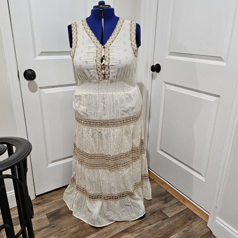 Boho Cream Sleeveless Maxi Dress NAOO Nation AK Outfitters XL Cottagecore Hippie